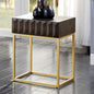 Contemporary Style Side Table Metal Structure Conceal Drawers Gold Steel legs Walnut And Gold Finish Ball Bearing Glides Texture Panel Coffee Table-Not Included