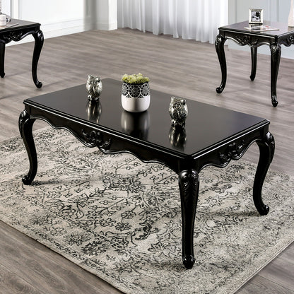 Traditional Style Rectangle Coffee Table  Curved Shaped Legs Carved Design Solid Wood Structure Espresso / Black Finish