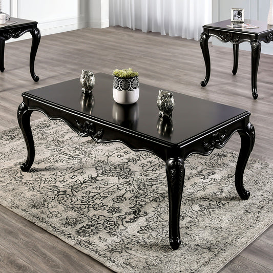 Traditional Style Rectangle Coffee Table  Curved Shaped Legs Carved Design Solid Wood Structure Espresso / Black Finish
