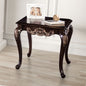 Traditional Style 1pc Square End Table Solid Wood Structure Curve Legs Gold Finish Carved Design Dark Cherry Finish