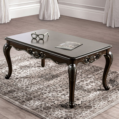 Coffee Table Traditional Style With Curved Legs Carved Design Solid Wood Structure Java Finish