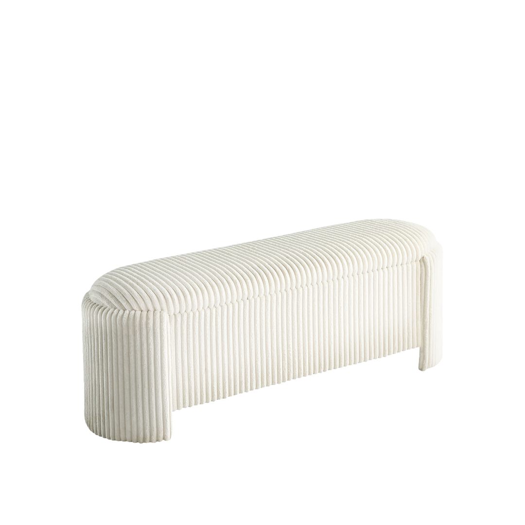 White Corduroy Storage Bench - Primary Living Space