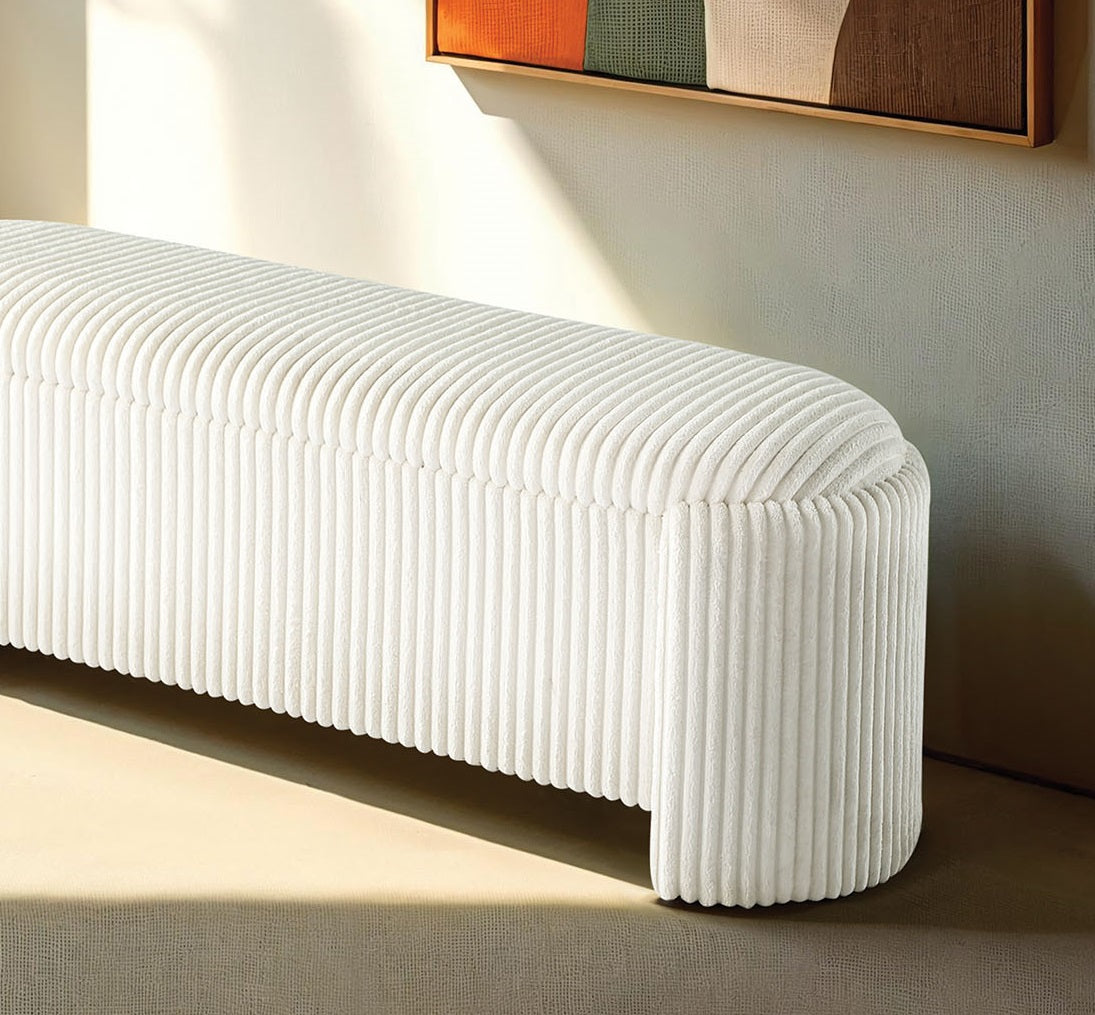 White Corduroy Storage Bench - Primary Living Space