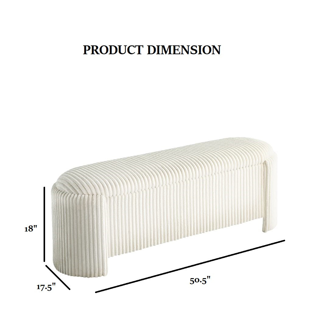 White Corduroy Storage Bench - Primary Living Space
