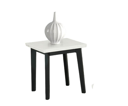 Contemporary Style Square End Table Marble Top White And Black Finish Primary Living Room