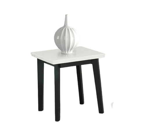 Contemporary Style Square End Table Marble Top White And Black Finish Primary Living Room