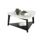 Contemporary Style Triangle Coffee Table Bottom Storage Space Marble Top White And Black Finish Primary Living Room