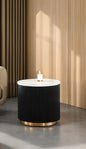 Contemporary Style 1pc Round End Table Marble Top Gold Accent Plinth Base Black White And Gold Finish Primary Living Room