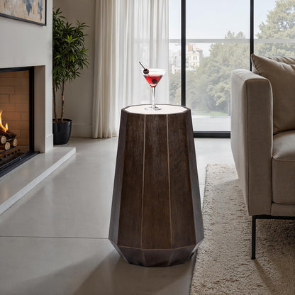 Transitional Style 1pc Martini Table Quartz Stone Top Trestle Base Wire Brushed Dark Walnut Finish Primary Living Room