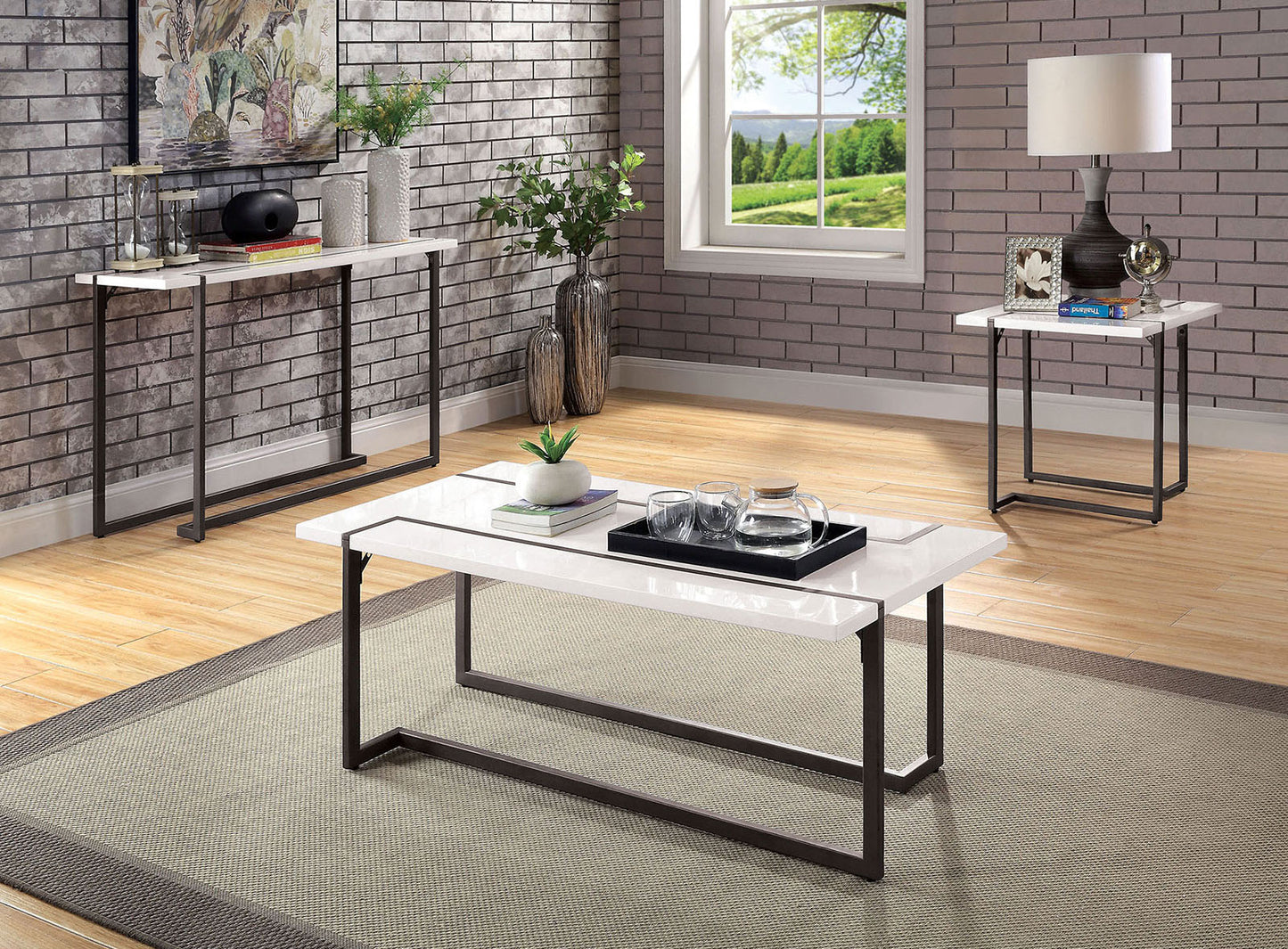 Gunmetal White Modern End Table - 22" x 2.0" x 21.75"