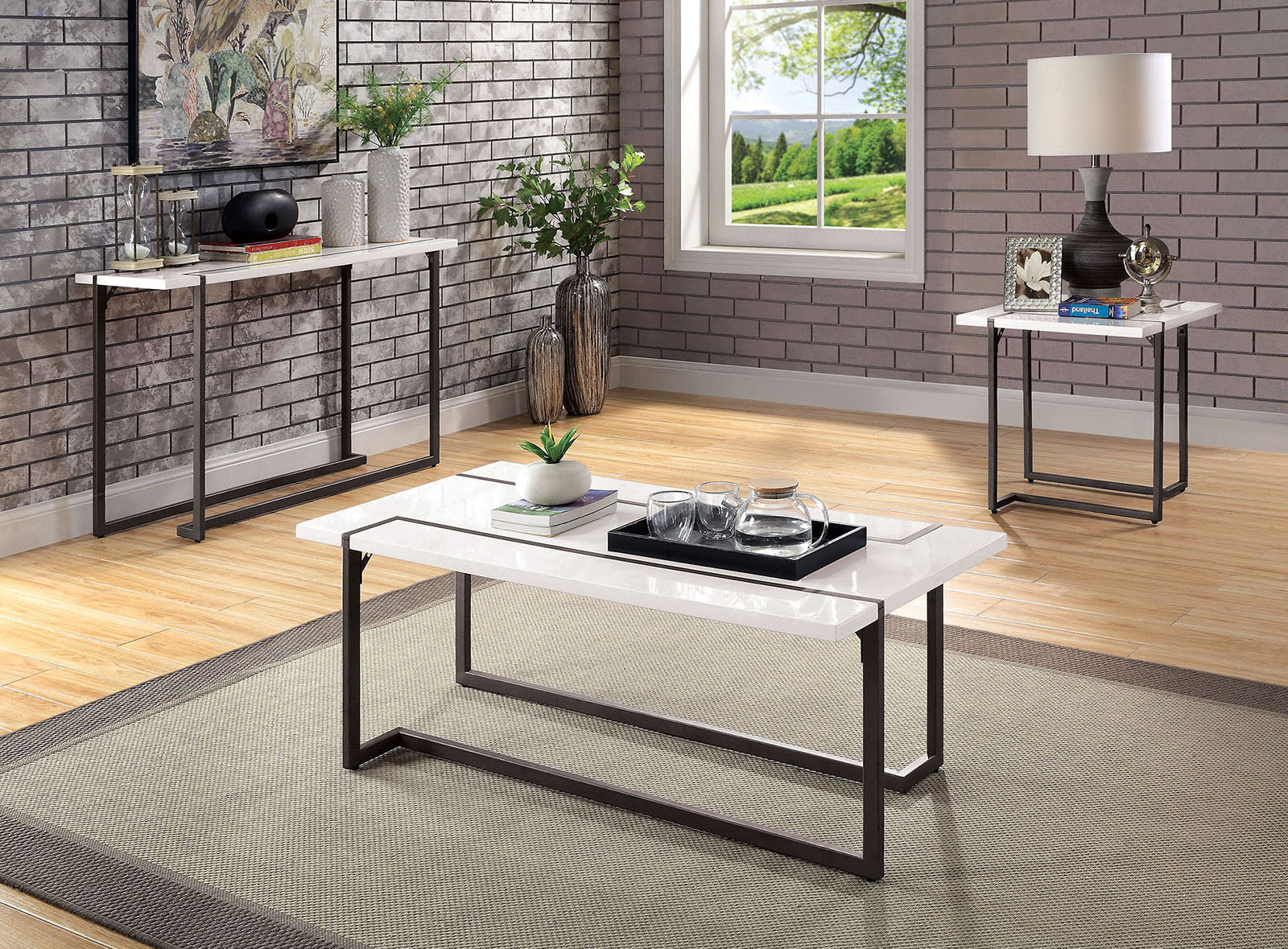 Gunmetal White Modern End Table - 22" x 2.0" x 21.75"