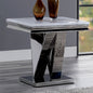 1pc End Table Modern Glam Style 18mm Faux Marble On Top Rectangular V-Shape Pedestal Base Stainless Steel Metal Structure Chroma Finish Coffee Table-Not Included