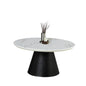 Contemporary Style Round Cocktail Table Faux Marble Top Reeded Drum Base Black Finish Primary Living Room