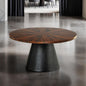 Contemporary Style 1pc Round Coffee Table Parquet Pattern Top Drum Base Black Finish
