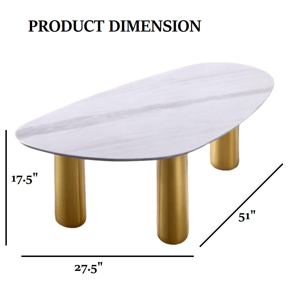 Gold and White Sintered Stone Coffee Table - 51" x 27.5"