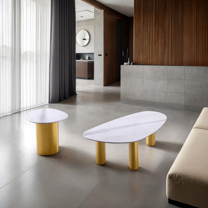 Gold and White Sintered Stone Coffee Table - 51" x 27.5"