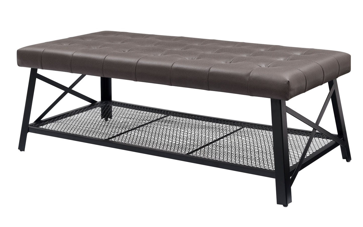Dark Brown Fabric Metal Coffee Table - 48" x 24" for Living Room