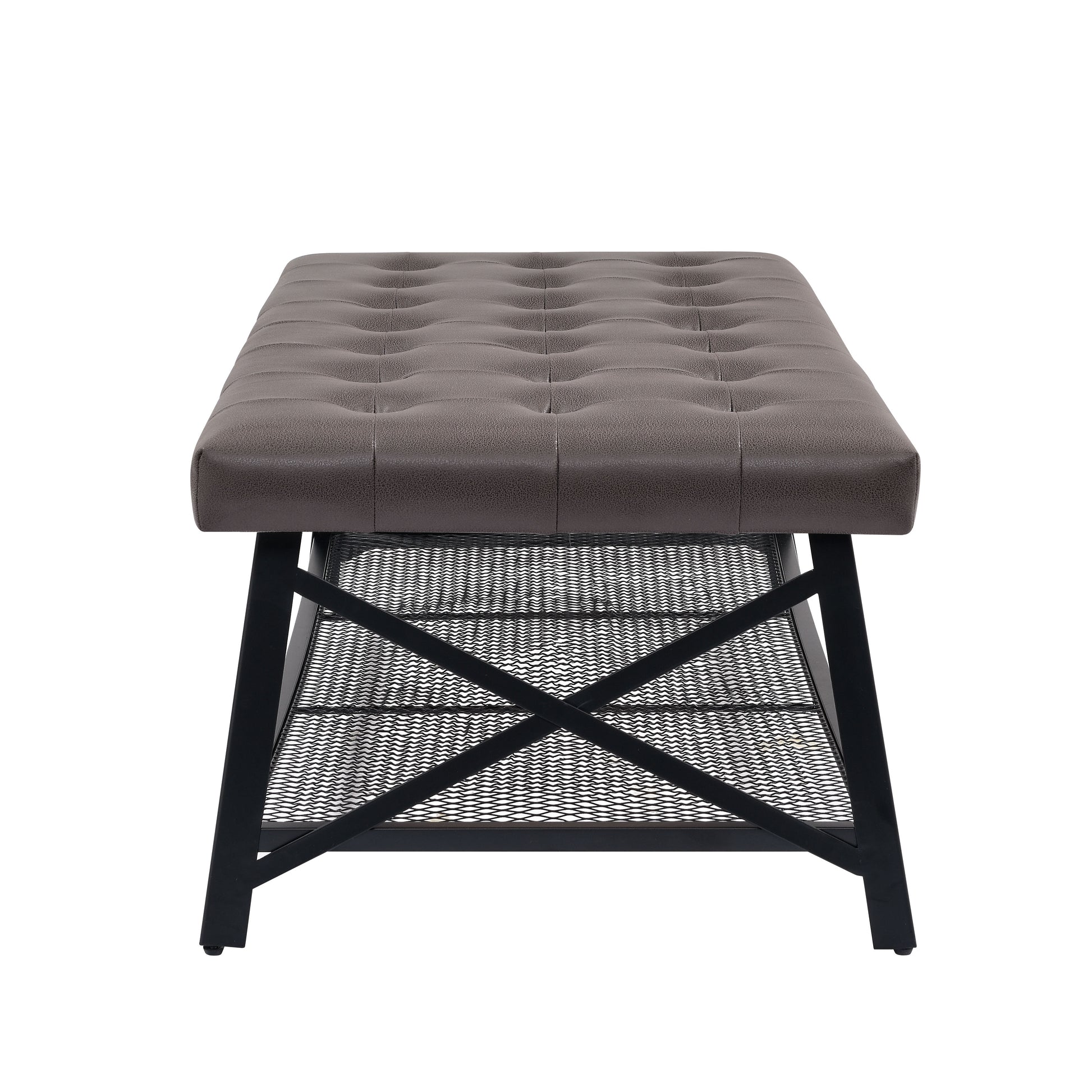 Dark Brown Fabric Metal Coffee Table - 48" x 24" for Living Room