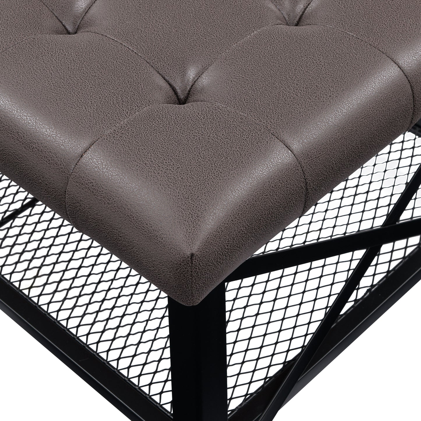 Dark Brown Fabric Metal Coffee Table - 48" x 24" for Living Room