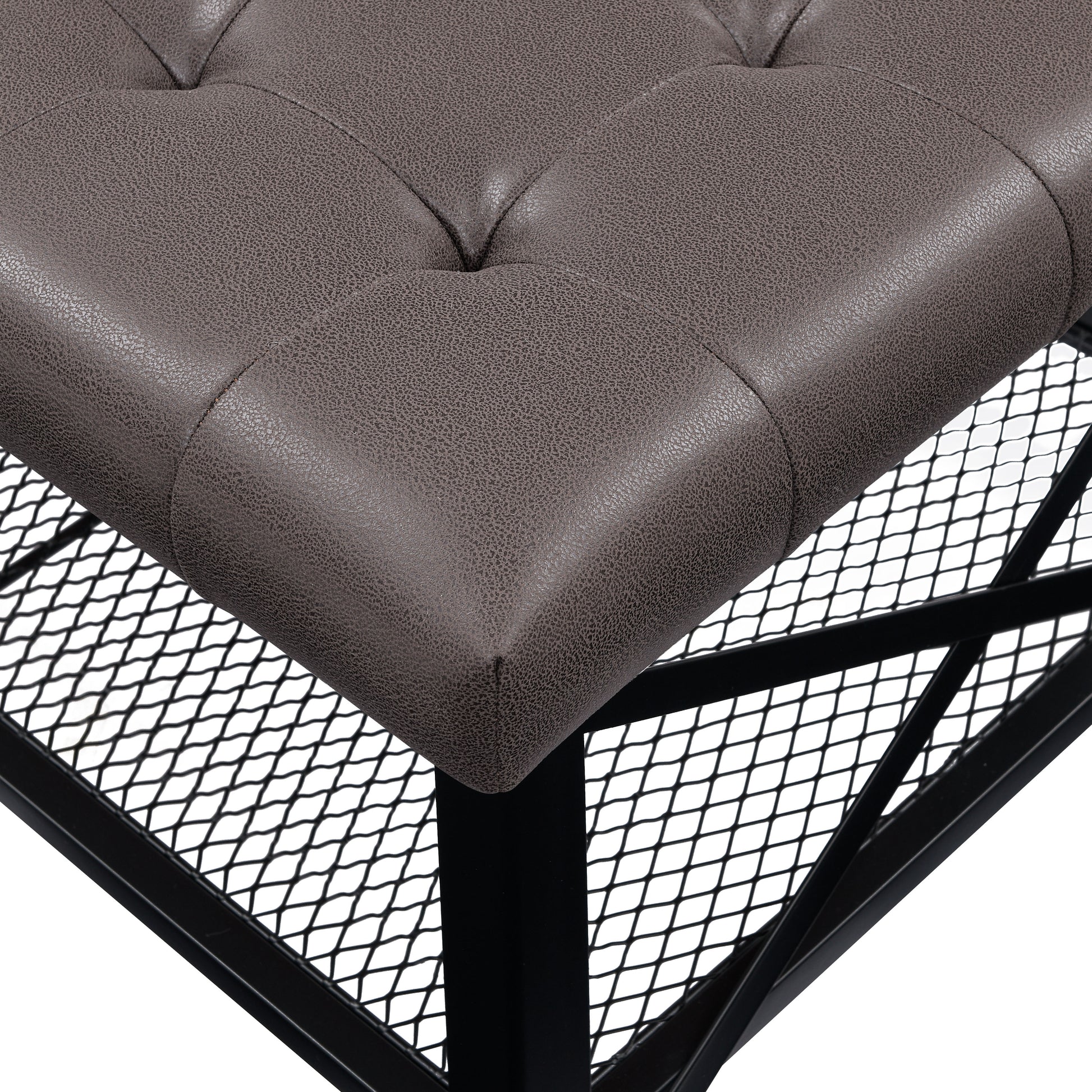 Dark Brown Fabric Metal Coffee Table - 48" x 24" for Living Room