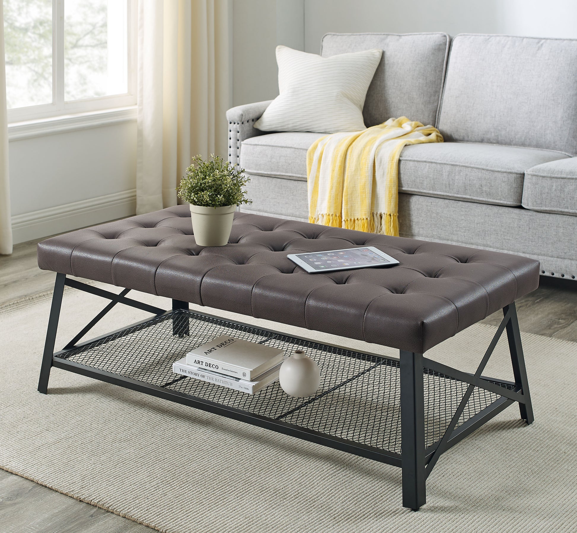 Tufted Faux Leather Like Upholstered Coffee Table
