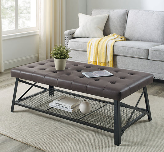 Tufted Faux Leather Like Upholstered Coffee Table