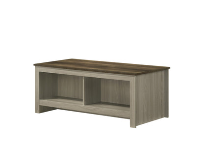 Gray Wood Open Shelf Coffee Table with Walnut Finish for Living Room