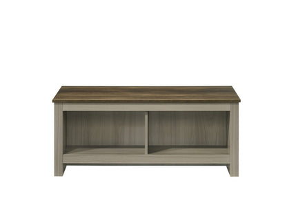 Gray Wood Open Shelf Coffee Table with Walnut Finish for Living Room
