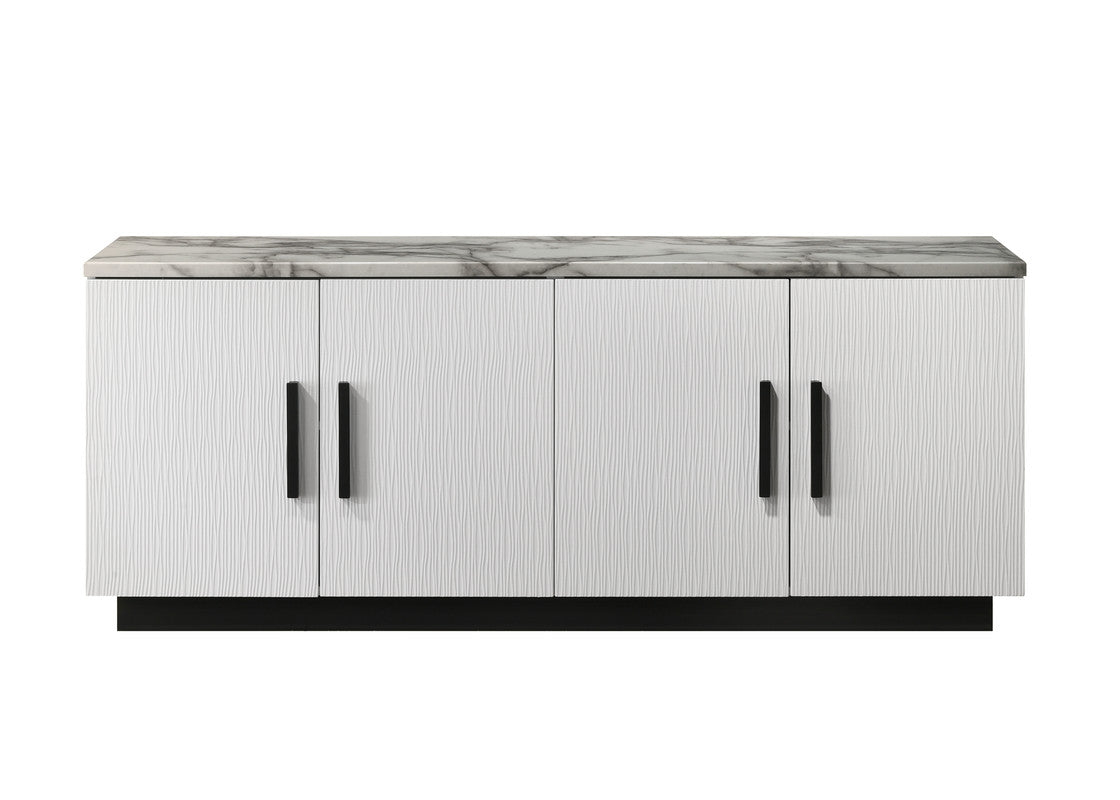 63" White Console Table with Faux Marble Top