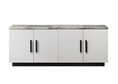 63" White Console Table with Faux Marble Top