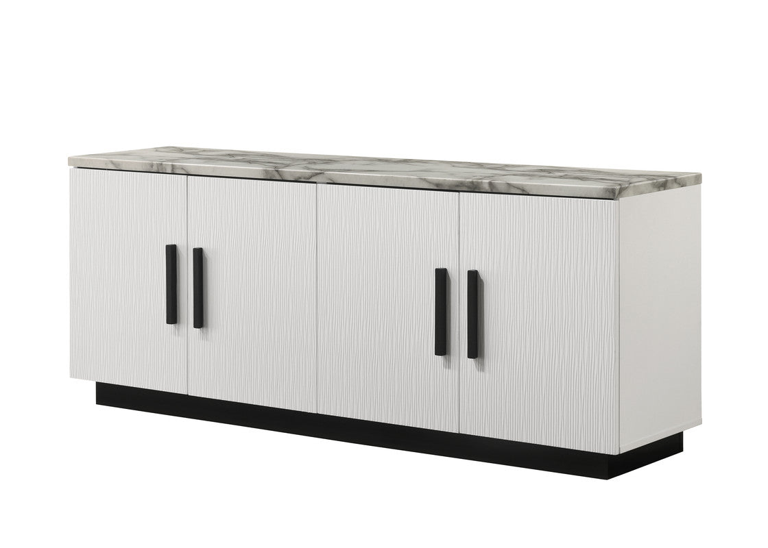 Reine 63"W White Cabinet Console Table with White Faux Marble Top