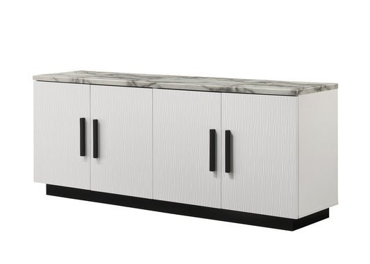 Reine 63"W White Cabinet Console Table with White Faux Marble Top