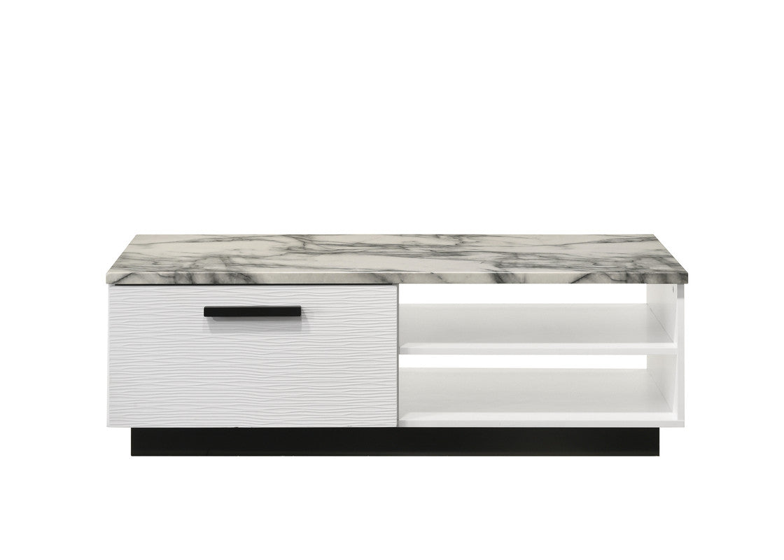 White Coffee Table with Faux Marble Top - 47" Wide