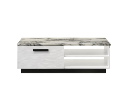 White Coffee Table with Faux Marble Top - 47" Wide