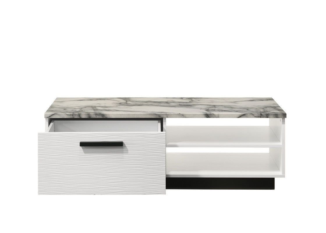 White Coffee Table with Faux Marble Top - 47" Wide
