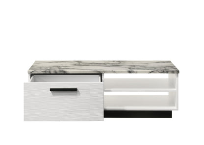 White Coffee Table with Faux Marble Top - 47" Wide
