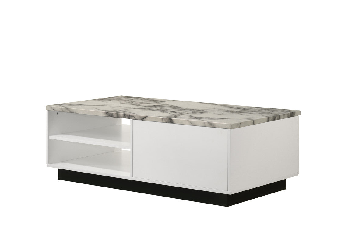 White Coffee Table with Faux Marble Top - 47" Wide