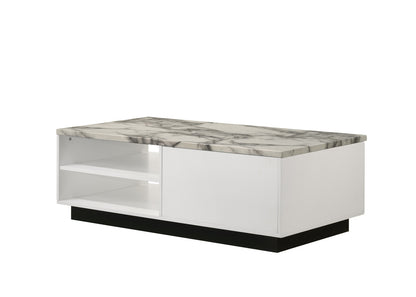 White Coffee Table with Faux Marble Top - 47" Wide