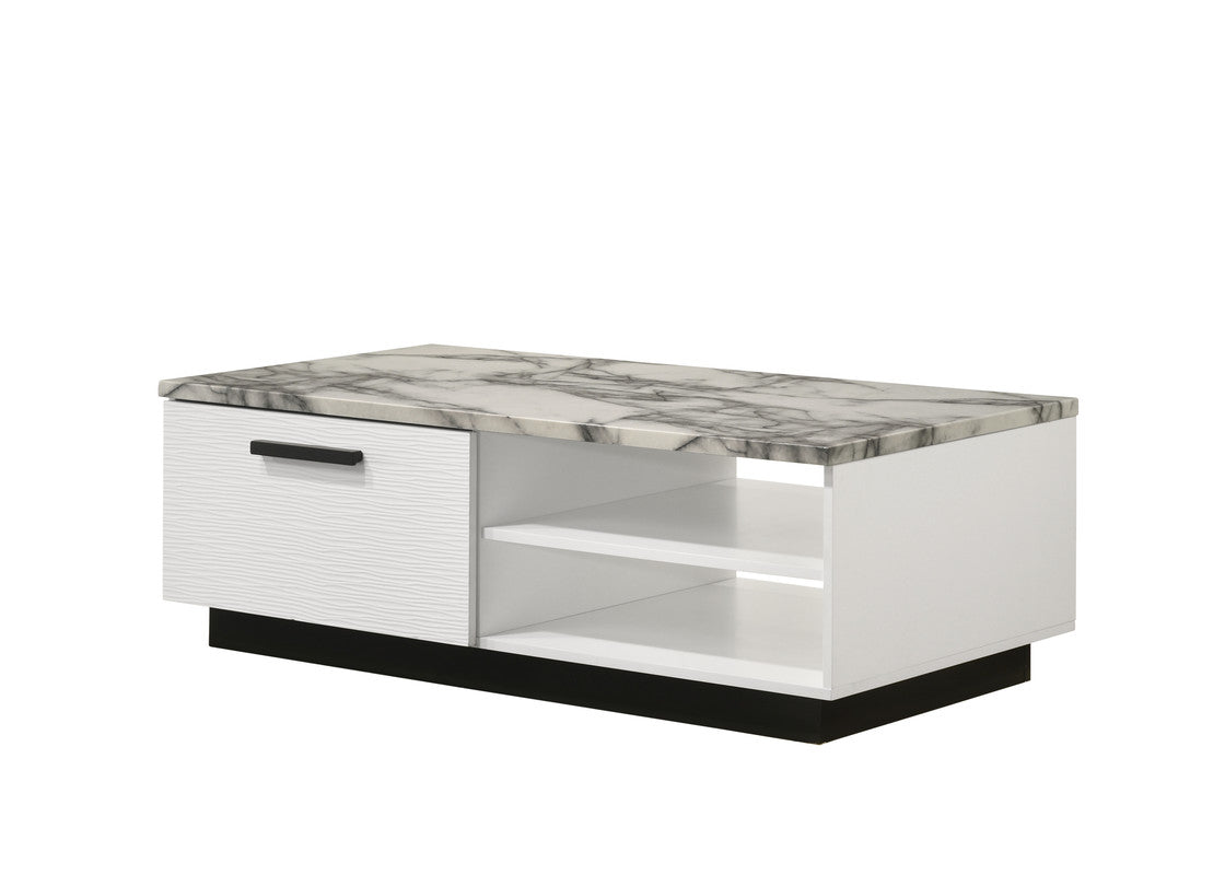 Reine 47"W White Coffee Table with White Faux Marble Top