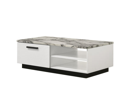Reine 47"W White Coffee Table with White Faux Marble Top