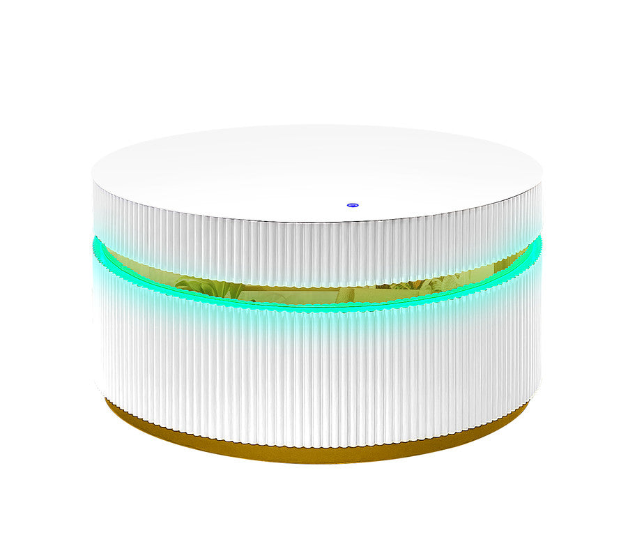 White Wood Glass Coffee Table with LED Lights