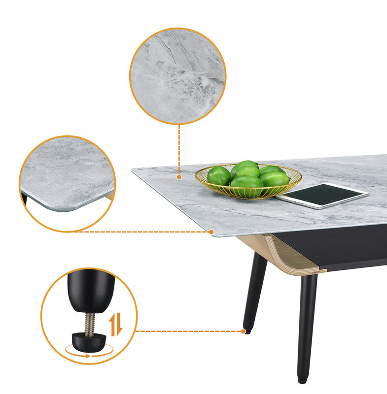 Lorenzo 47"W Coffee Table - Gray Marble Texture Top for Living Room