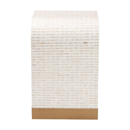 Beige Capiz Shell End Table - 15.8" x 19.7" for Living Room