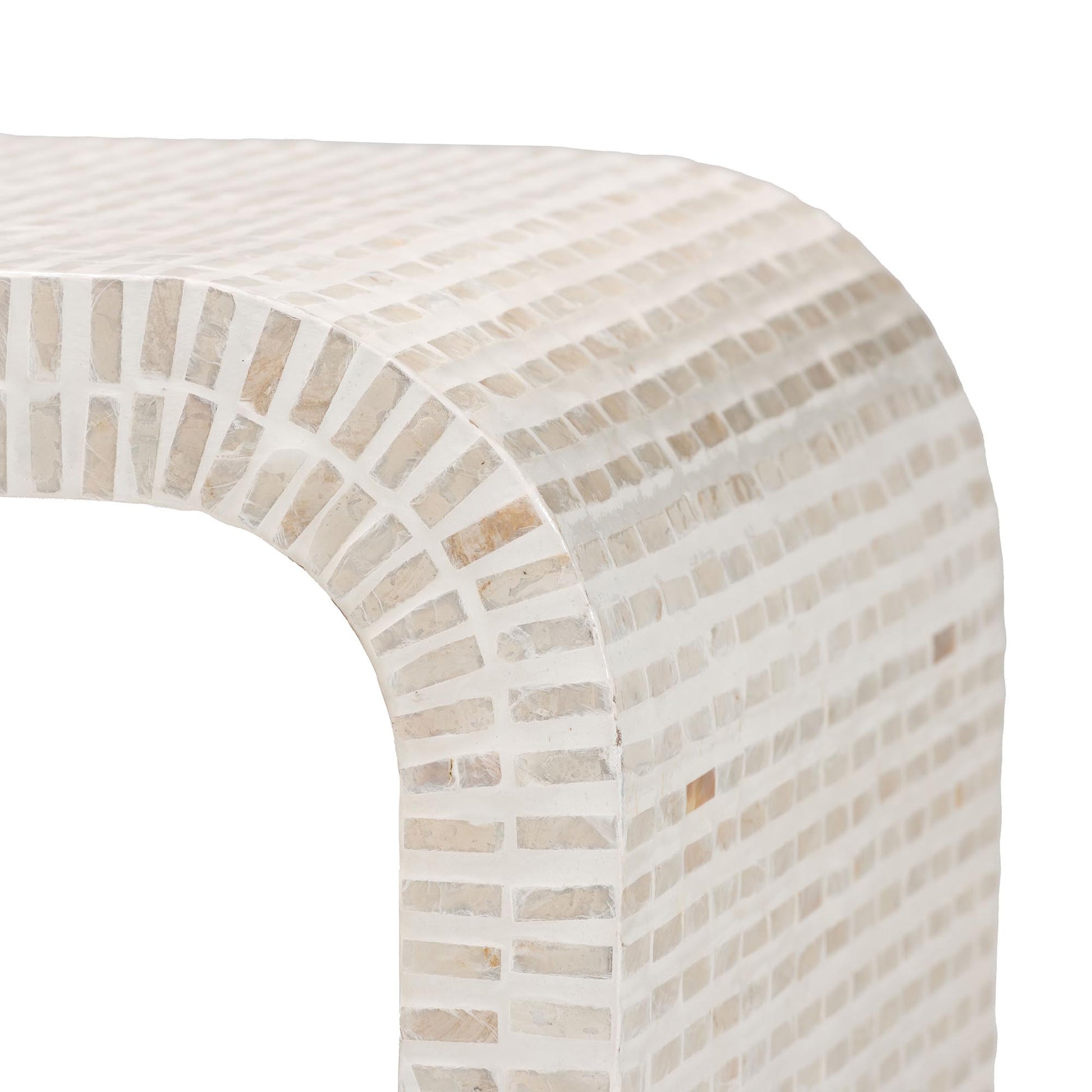Beige Capiz Shell End Table - 15.8" x 19.7" for Living Room