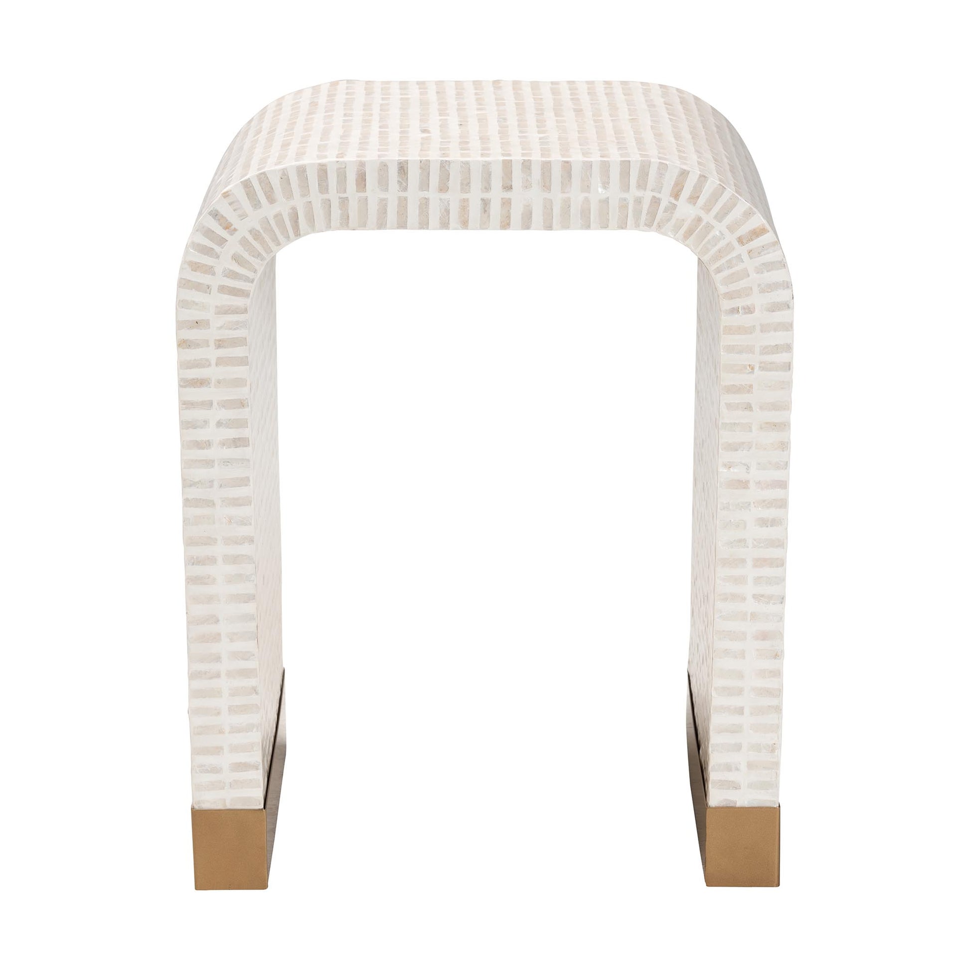 Beige Capiz Shell End Table - 15.8" x 19.7" for Living Room