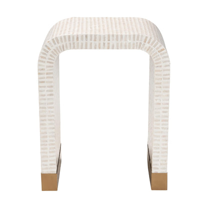 Beige Capiz Shell End Table - 15.8" x 19.7" for Living Room