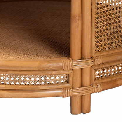 Honey Rattan Round Coffee Table with Shelf for Living Room