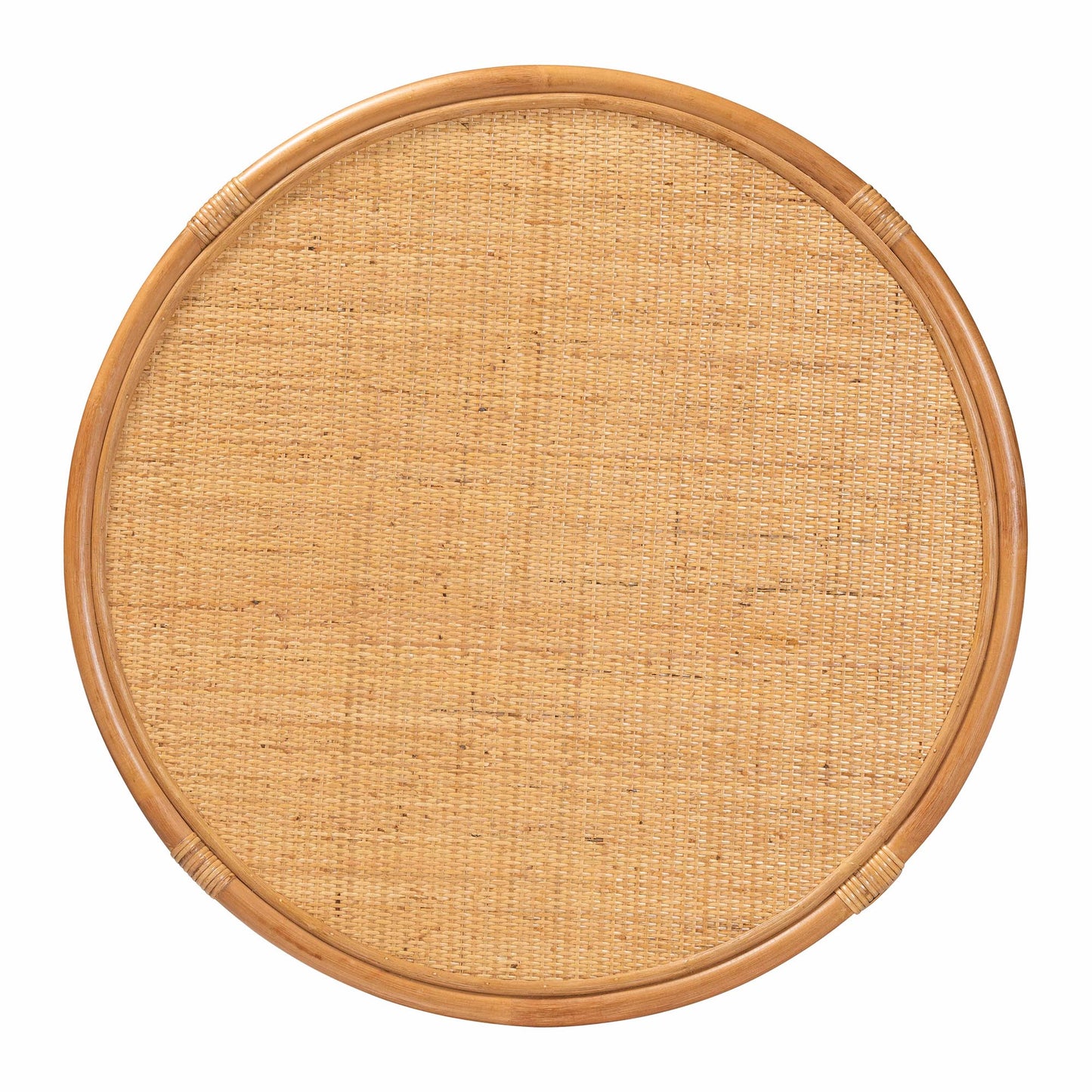 Honey Rattan Round Coffee Table with Shelf for Living Room