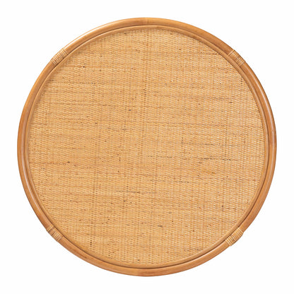 Honey Rattan Round Coffee Table with Shelf for Living Room
