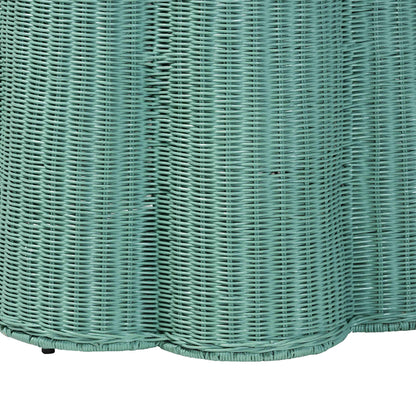 Green Metal Rattan Console Table - 28" Round Accent Table